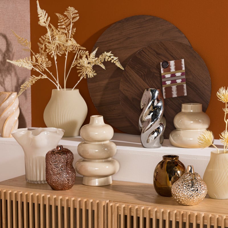 Vaas ribbel groot - beige - ø18x19 cm